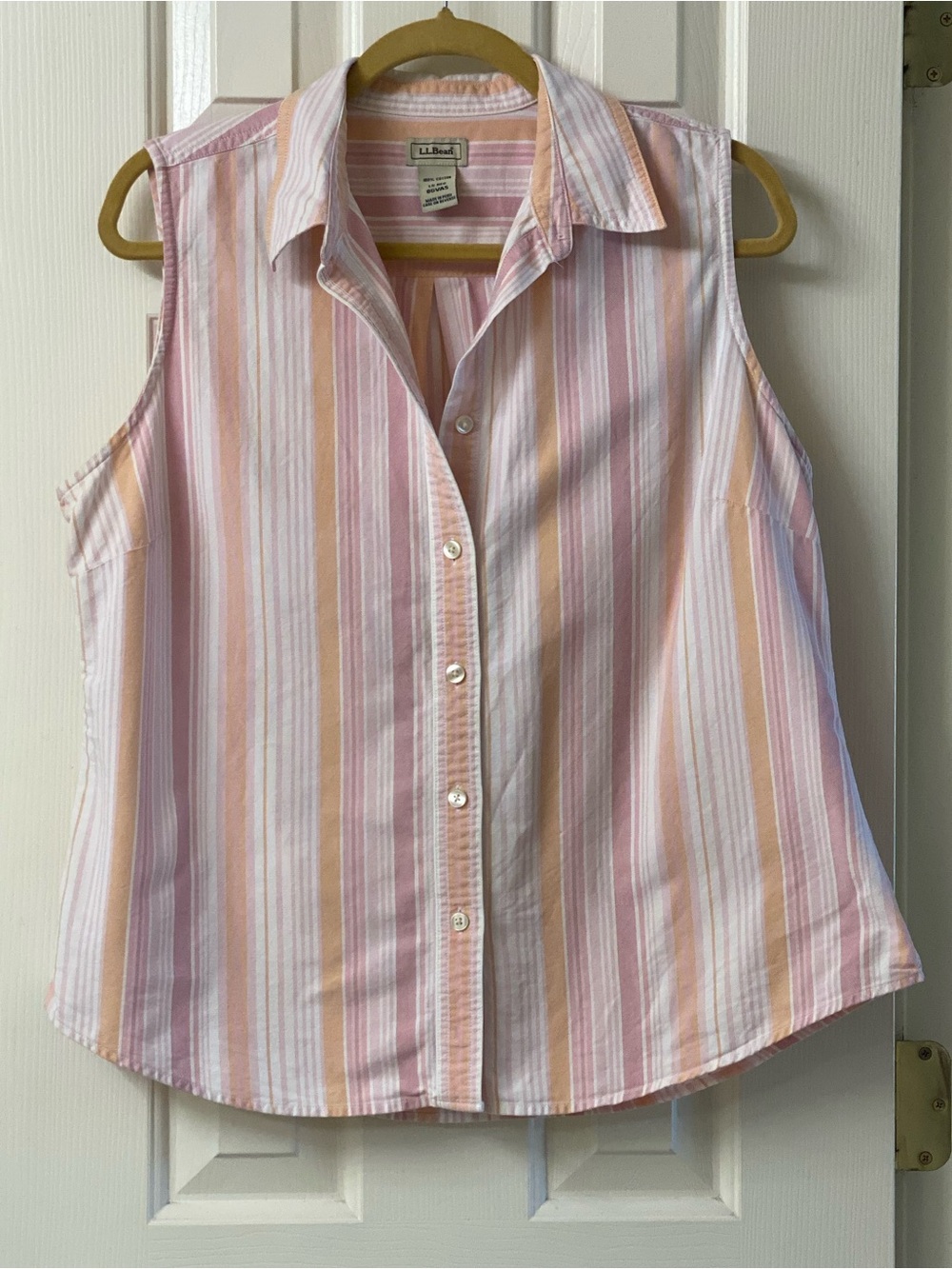 L.L. BEAN Cotton Striped Sleeveless Button-Down Top Size Large